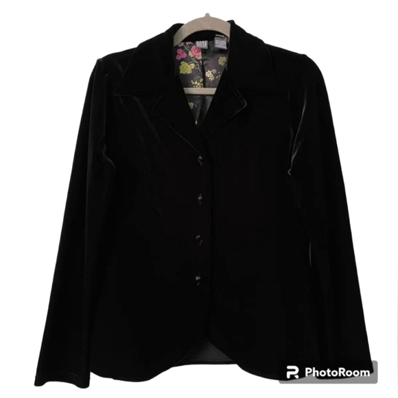SAKS FIFTH AVENUE evening black velvet and floral blazer coat size M - Picture 1 of 5